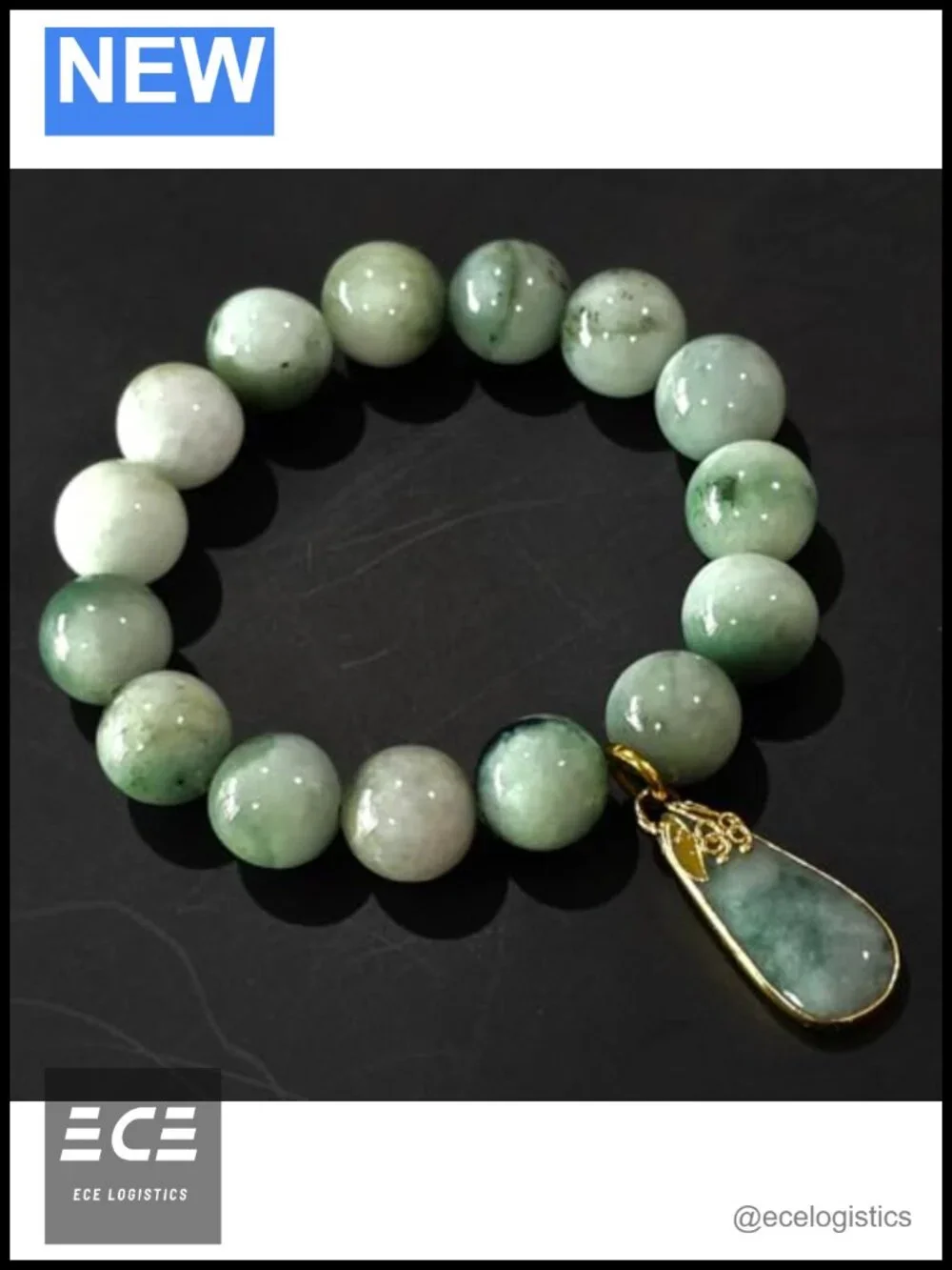 Two-Tone Green Burmese Jade Bracelet Stretch Elastic Gold Charm Feng Shui Luck